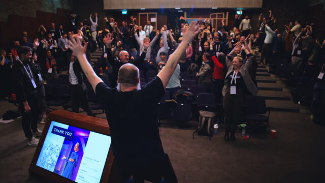 On stage shot of the crowd cheering at BoS Europe 2023